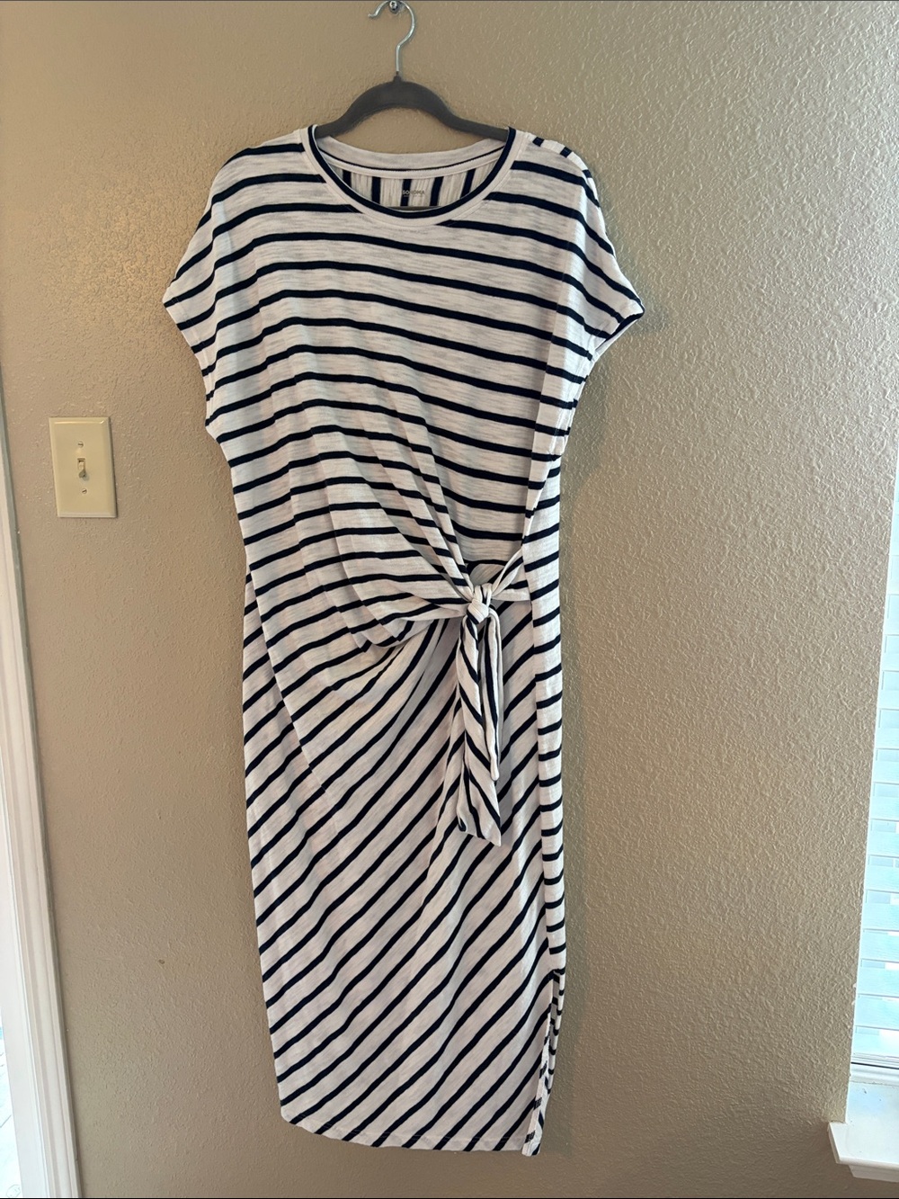 Sonoma White and Navy Striped Knot-Front Midi Dress